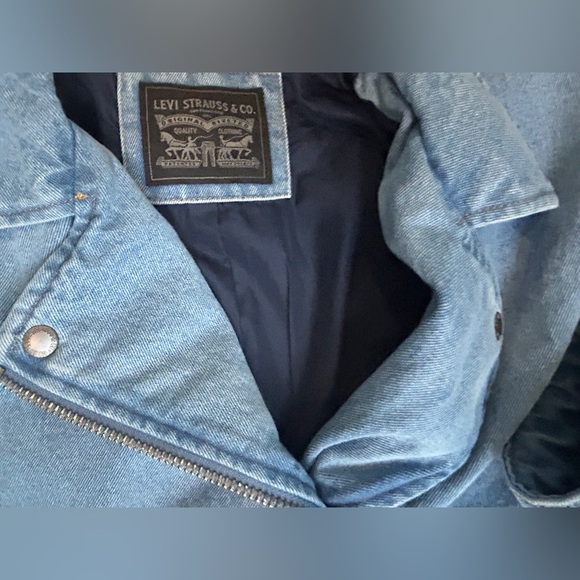 Levis Jacket Women's XL Blue Cropped Denim Moto - Picture 10 of 11